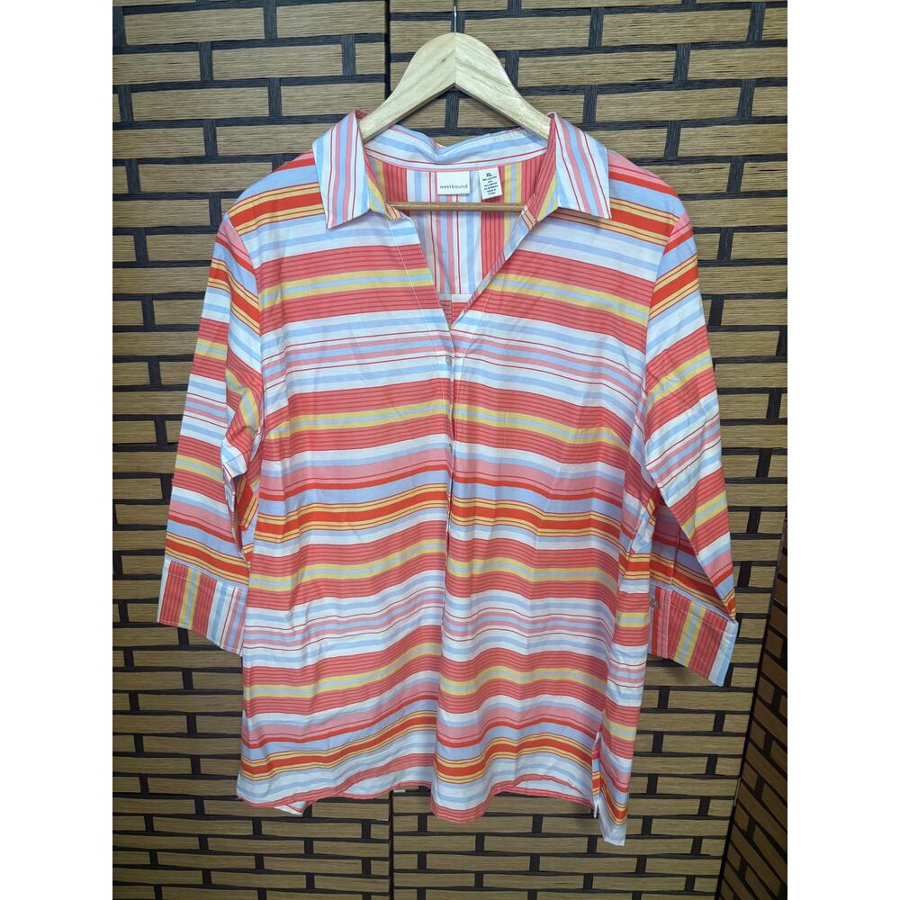 Westbound Multi Color Stripe Button Down Front And Back Shirt‎ Size XL